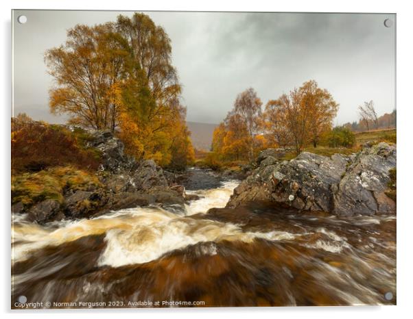 A waterfall in Autumn Acrylic by Norman Ferguson
