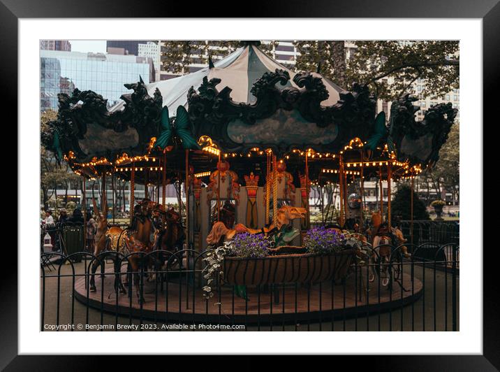 Bryant Park Carousel Framed Mounted Print by Benjamin Brewty