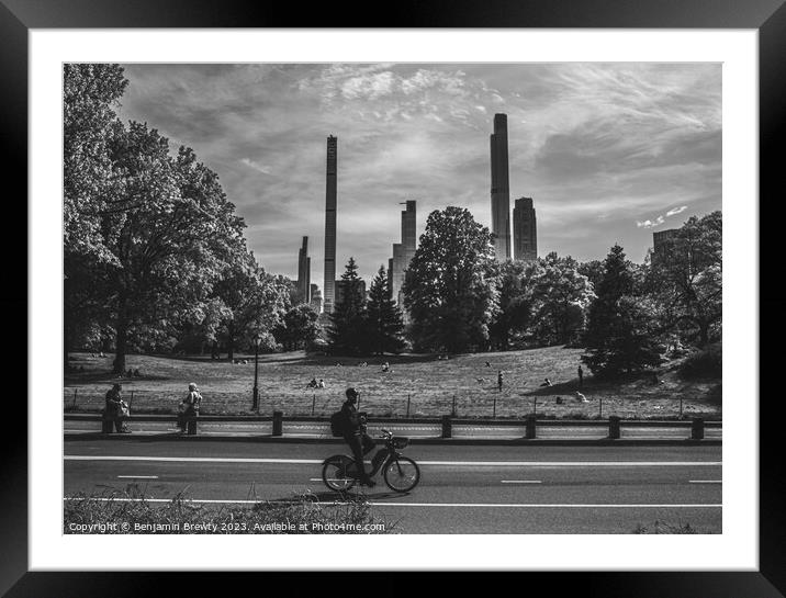 Central Park View Black & White  Framed Mounted Print by Benjamin Brewty