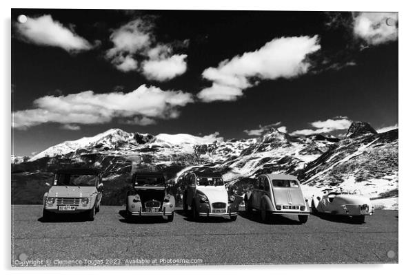 Vintage Cars in the Pyrenees  Acrylic by Clemence Toujas