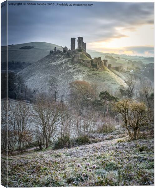 Corfe Castle Winters Morning  Canvas Print by Shaun Jacobs