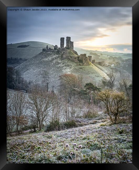 Corfe Castle Winters Morning  Framed Print by Shaun Jacobs