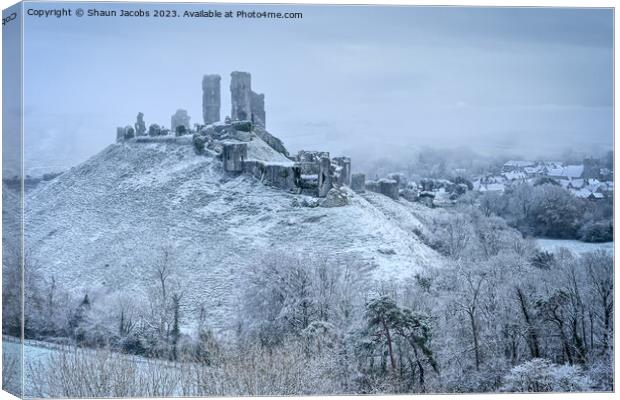 Corfe Castle Frozen in time  Canvas Print by Shaun Jacobs