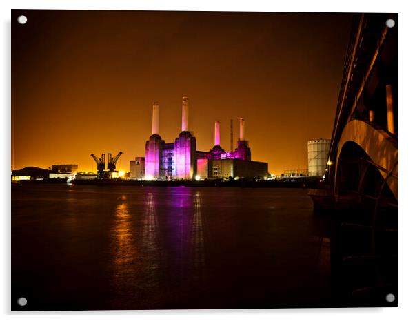Battersea Power Station at Night - London Cityscapes  Acrylic by Henry Clayton