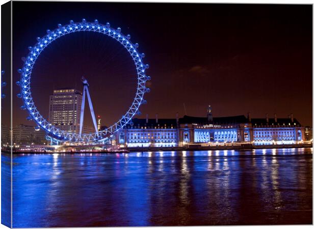 London Eye at Night - Cityscapes Photography Canvas Print by Henry Clayton