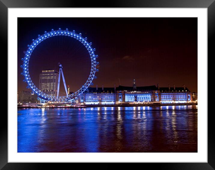 London Eye at Night - Cityscapes Photography Framed Mounted Print by Henry Clayton
