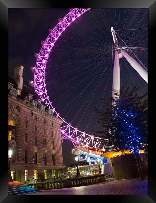 London Eye at Night - Cityscapes Photography Framed Print by Henry Clayton