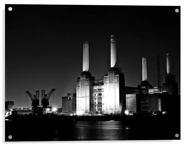 Battersea Power Station at Night - London Cityscapes  Acrylic by Henry Clayton