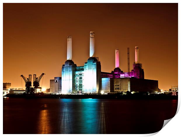 Battersea Power Station at Night - London Cityscapes  Print by Henry Clayton