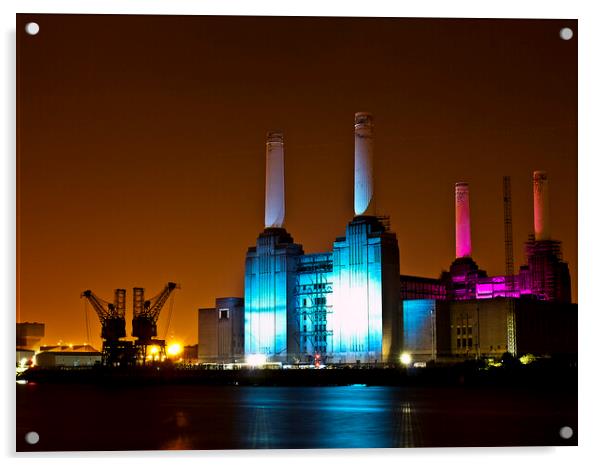 Battersea Power Station at Night - London Cityscapes  Acrylic by Henry Clayton