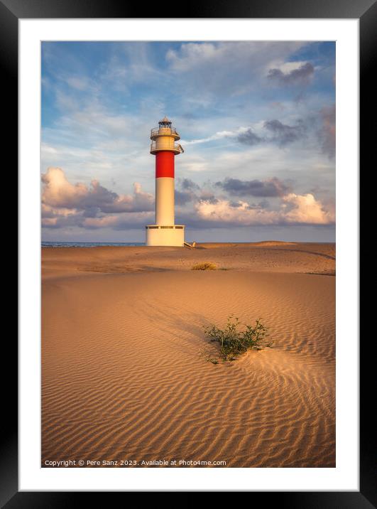 Lighthouse at El Fangar Beach at sunset,  Deltebre, Catalonia Framed Mounted Print by Pere Sanz