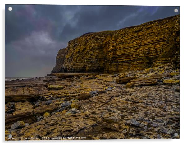 Dunraven Bay Cliffs  Acrylic by Jane Metters