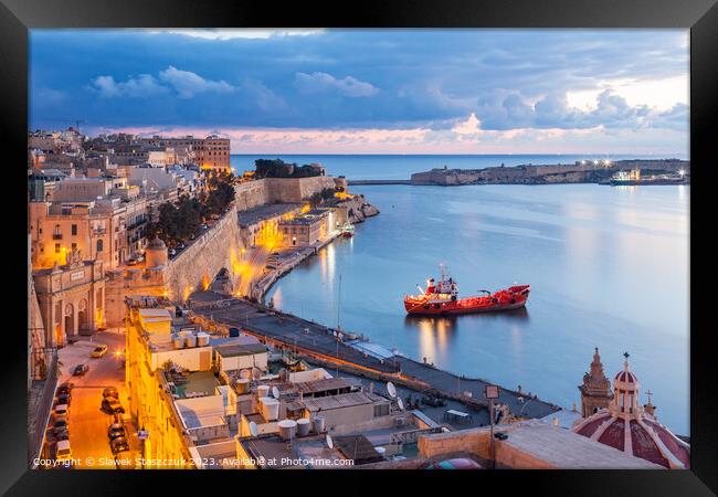 Grand Harbour Dawn Framed Print by Slawek Staszczuk