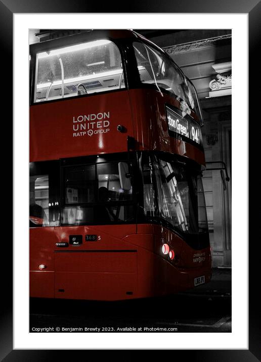 London Bus Colour Pop Framed Mounted Print by Benjamin Brewty