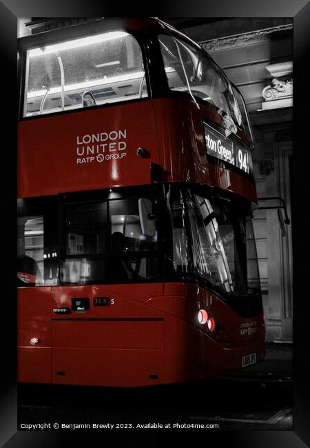 London Bus Colour Pop Framed Print by Benjamin Brewty