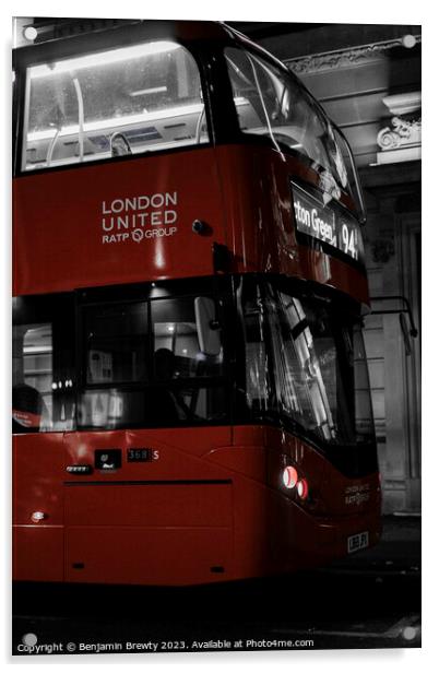 London Bus Colour Pop Acrylic by Benjamin Brewty