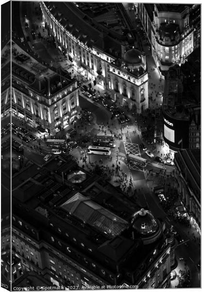 Aerial illuminated view London Piccadilly Circus Canvas Print by Spotmatik 