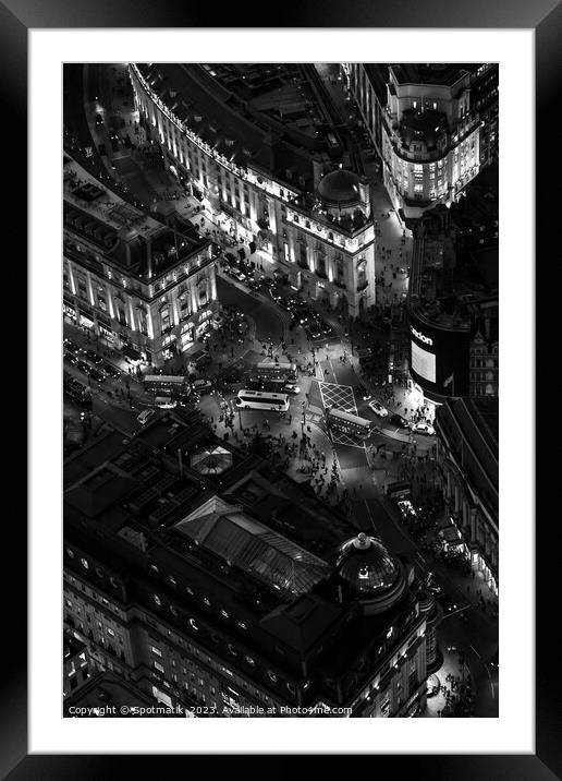 Aerial illuminated view London Piccadilly Circus Framed Mounted Print by Spotmatik 
