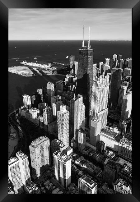 Aerial Chicago Illinois Hancock Building Navy Pier Framed Print by Spotmatik 