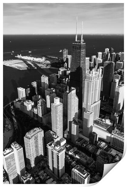 Aerial Chicago Illinois Hancock Building Navy Pier Print by Spotmatik 