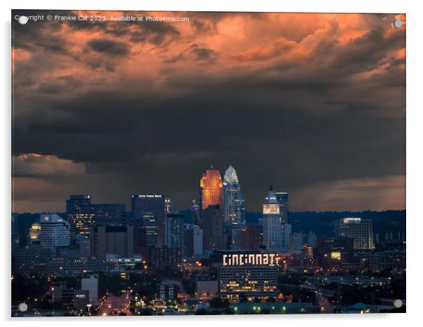 Stormy Cincinnati Great American Tower  Acrylic by Frankie Cat