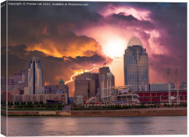 Stormy Cincinnati Great American Ball Park Canvas Print by Frankie Cat