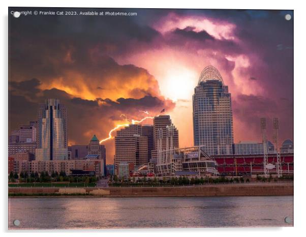 Stormy Cincinnati Great American Ball Park Acrylic by Frankie Cat