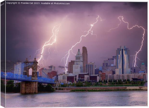 Stormy Cincinnati Roebling Suspension Bridge Canvas Print by Frankie Cat