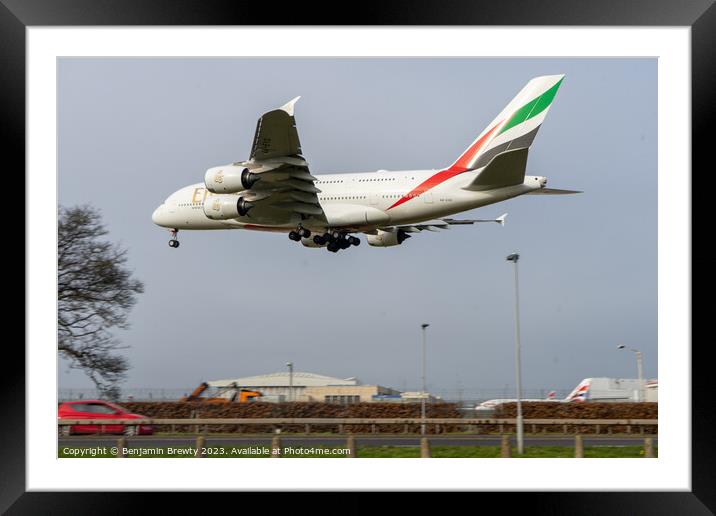 Emirates A380 Framed Mounted Print by Benjamin Brewty