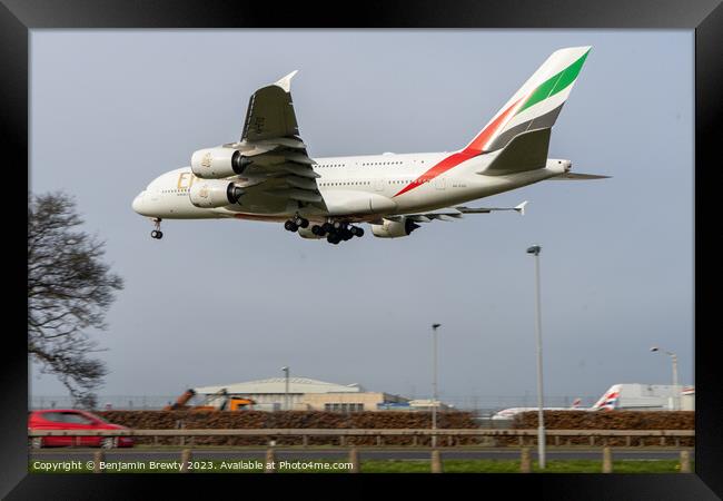 Emirates A380 Framed Print by Benjamin Brewty