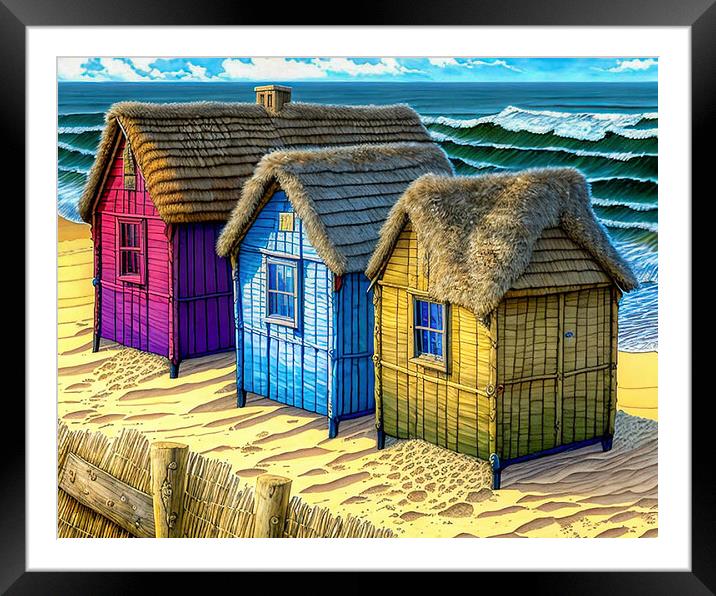 Dreamy Beach Huts Framed Mounted Print by Roger Mechan