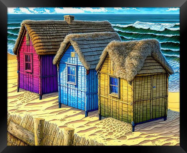 Dreamy Beach Huts Framed Print by Roger Mechan