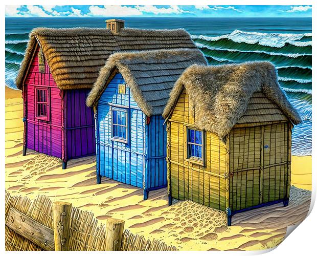 Dreamy Beach Huts Print by Roger Mechan