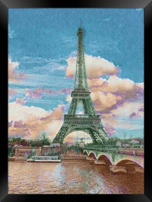 Digital painting effect of Eiffel Tower photo  Framed Print by Thomas Baker