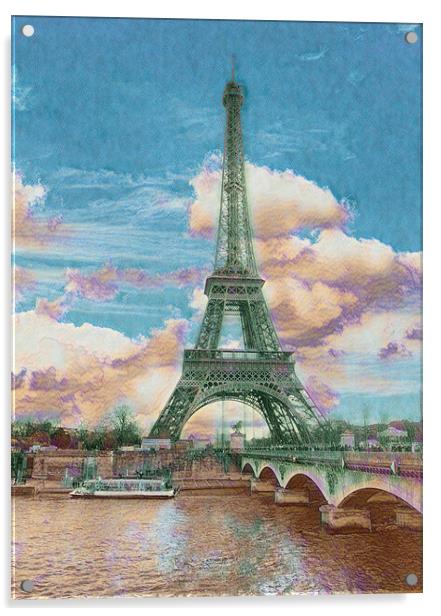 Digital painting effect of Eiffel Tower photo  Acrylic by Thomas Baker