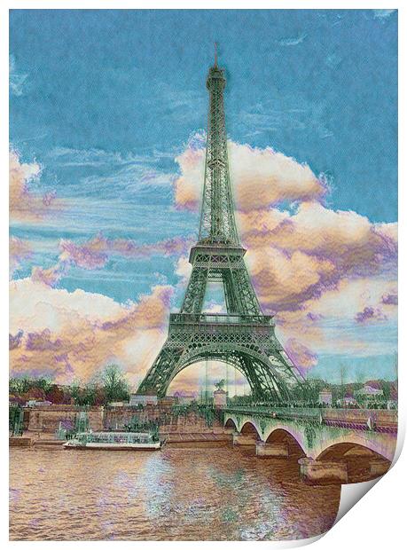 Digital painting effect of Eiffel Tower photo  Print by Thomas Baker