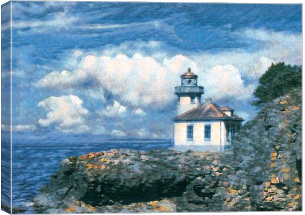 Digital painting of Lighthouse on Puget Sound of Washington Stat Canvas Print by Thomas Baker