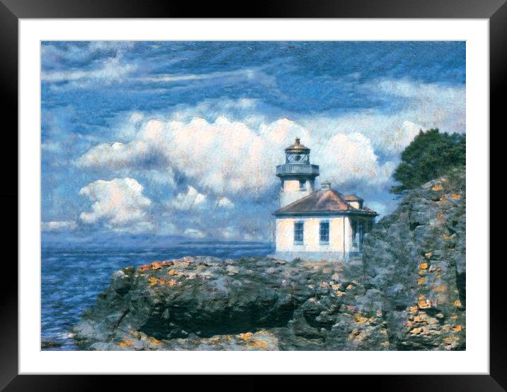 Digital painting of Lighthouse on Puget Sound of Washington Stat Framed Mounted Print by Thomas Baker