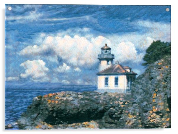 Digital painting of Lighthouse on Puget Sound of Washington Stat Acrylic by Thomas Baker