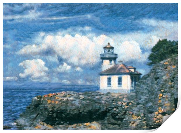 Digital painting of Lighthouse on Puget Sound of Washington Stat Print by Thomas Baker