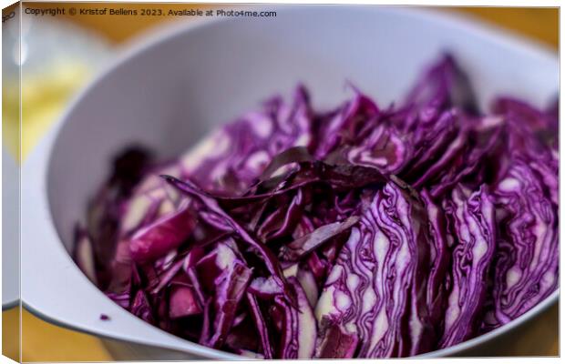 Close-up of a bowl with chopped red cabbage Canvas Print by Kristof Bellens