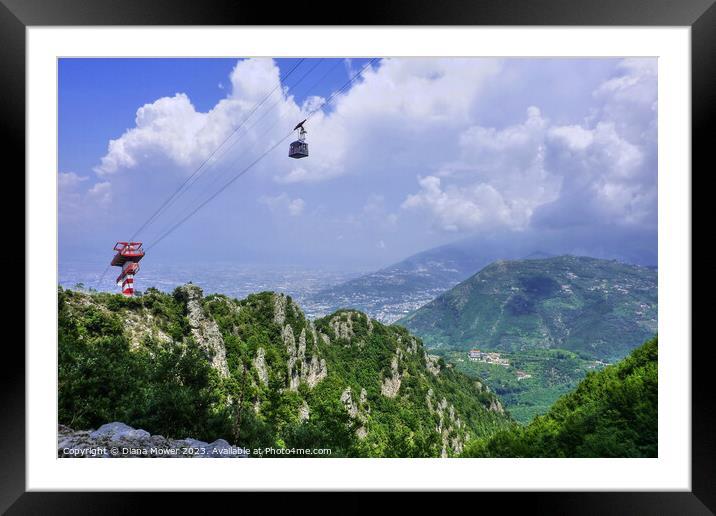 Cable car to Mount Faito Sumit Italy Framed Mounted Print by Diana Mower
