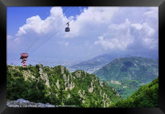 Cable car to Mount Faito Sumit Italy Framed Print by Diana Mower