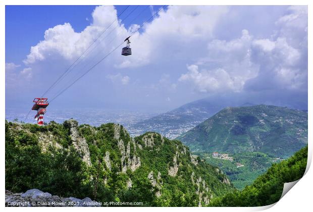 Cable car to Mount Faito Sumit Italy Print by Diana Mower