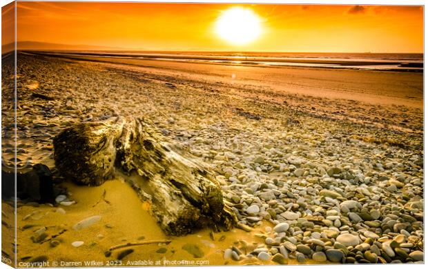Drift Wood Kinmel Bay Beach Sunset Canvas Print by Darren Wilkes