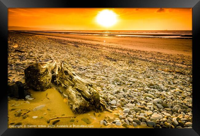 Drift Wood Kinmel Bay Beach Sunset Framed Print by Darren Wilkes