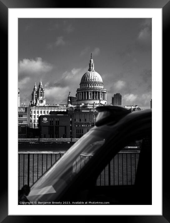 London Taxi & St Paul's Cathedral Framed Mounted Print by Benjamin Brewty