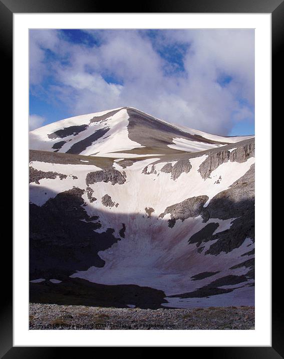 Snow fields near Mount Olympus Framed Mounted Print by DEE- Diana Cosford
