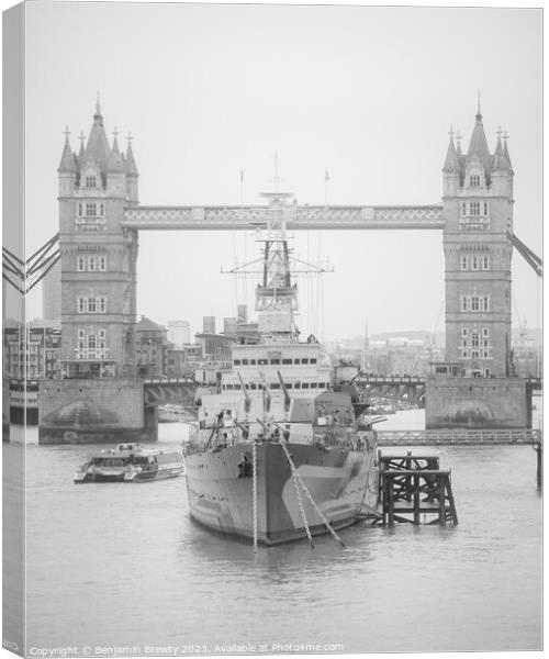 HMS Belfast & Tower Bridge  Canvas Print by Benjamin Brewty