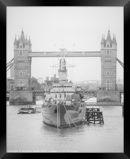 HMS Belfast & Tower Bridge  Framed Print by Benjamin Brewty